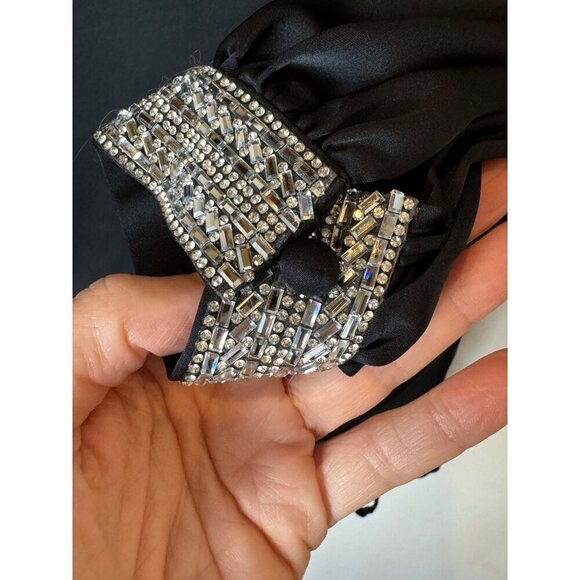 Ramy Brook Dress Women 00 Black Satin Rhinestone Embellished Foxy Mini Cocktail - Picture 8 of 15